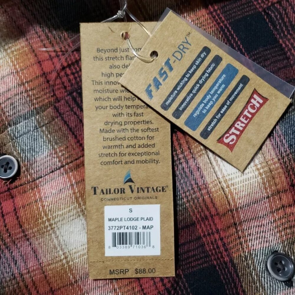 NWT Tailor Vintage Flannel Button Down Shirt Men's Small Maple Lodge Plaid - Picture 8 of 9